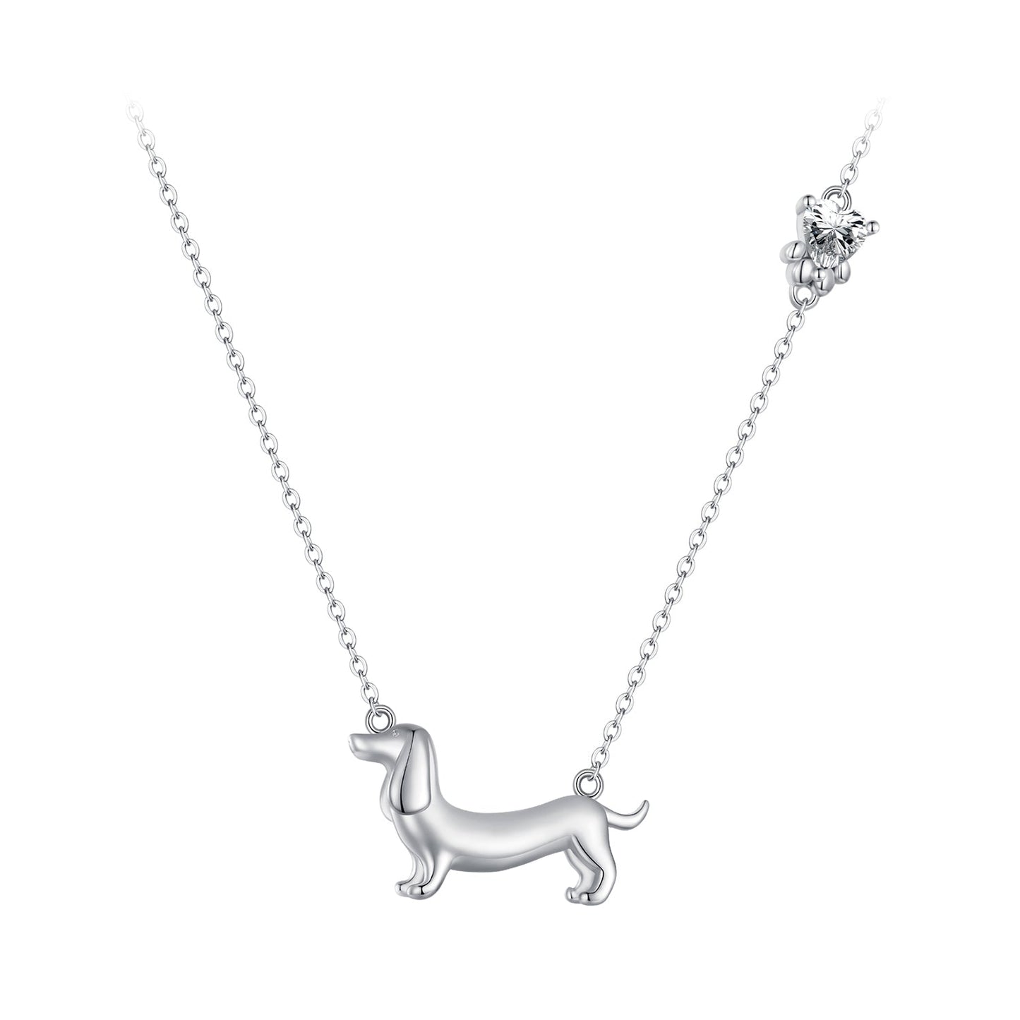 925 Sterling Silver Necklace with CZ Pendant, 450mm Length, Platinum Plated, for Women