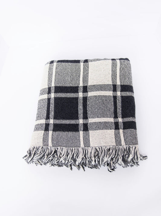 Black and White Plaid Jacquard Woven Throw