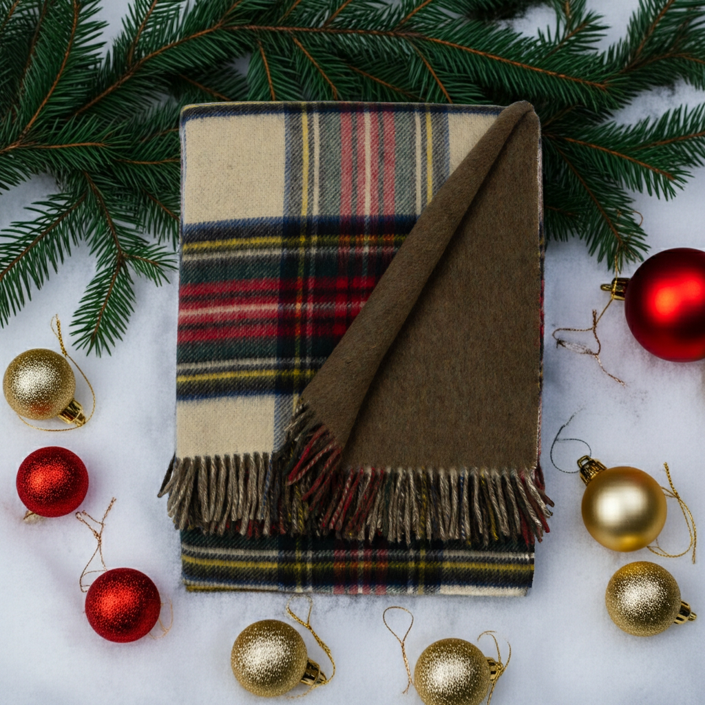 Prince of Scots Double Merino Wool Reversible Throw – Antiqued Dress Stewart Tartan – 70×55 - Osadia Concept Store