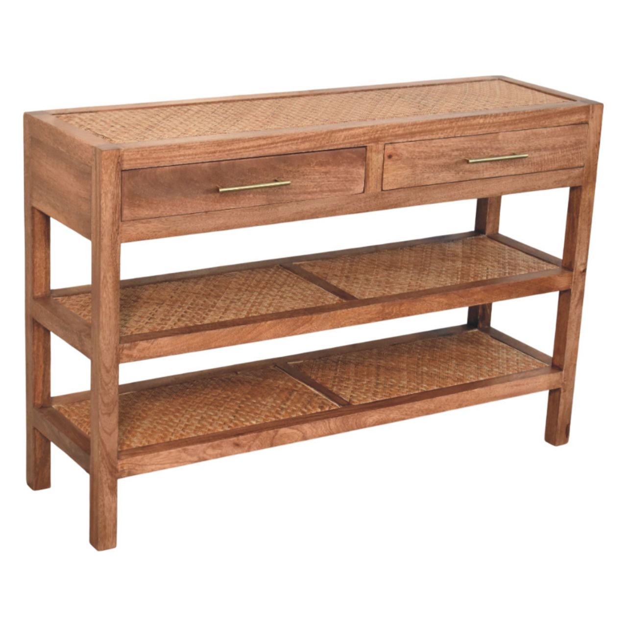 Solid Wood Woven Tier Console