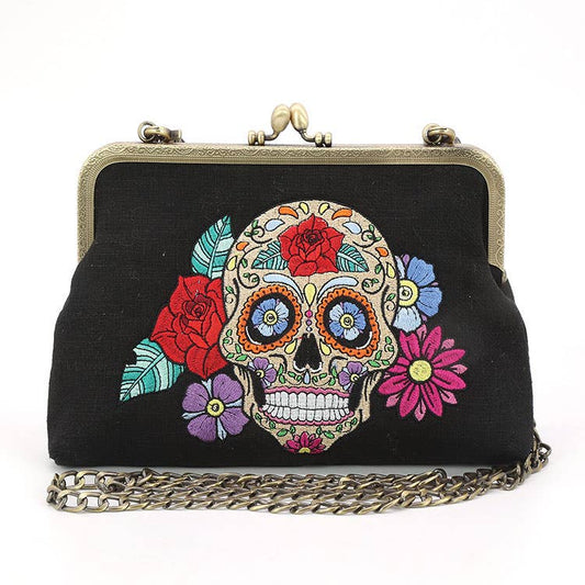 Floral Sugar Skull Kisslock Bag