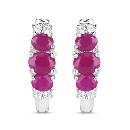 1.66 Carat Genuine Ruby and White Topaz .925 Sterling Silver Earrings