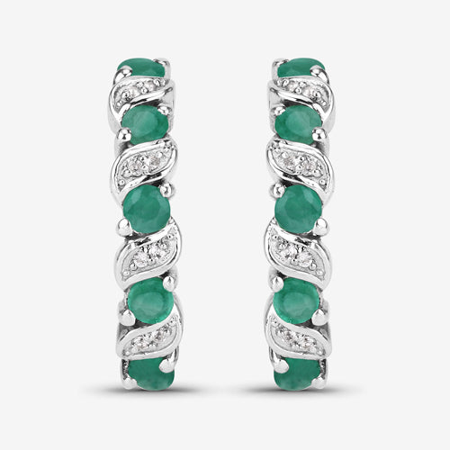 1.08 Carat Genuine Emerald and White Topaz .925 Sterling Silver Earrings