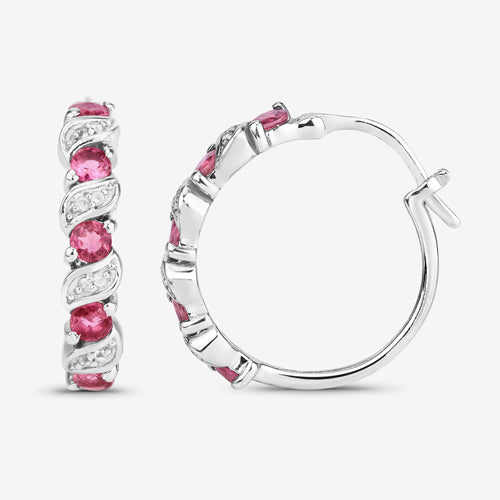 1.28 Carat Genuine Pink Tourmaline and White Topaz .925 Sterling Silver Earrings