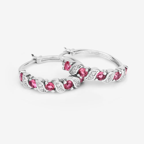 1.28 Carat Genuine Pink Tourmaline and White Topaz .925 Sterling Silver Earrings
