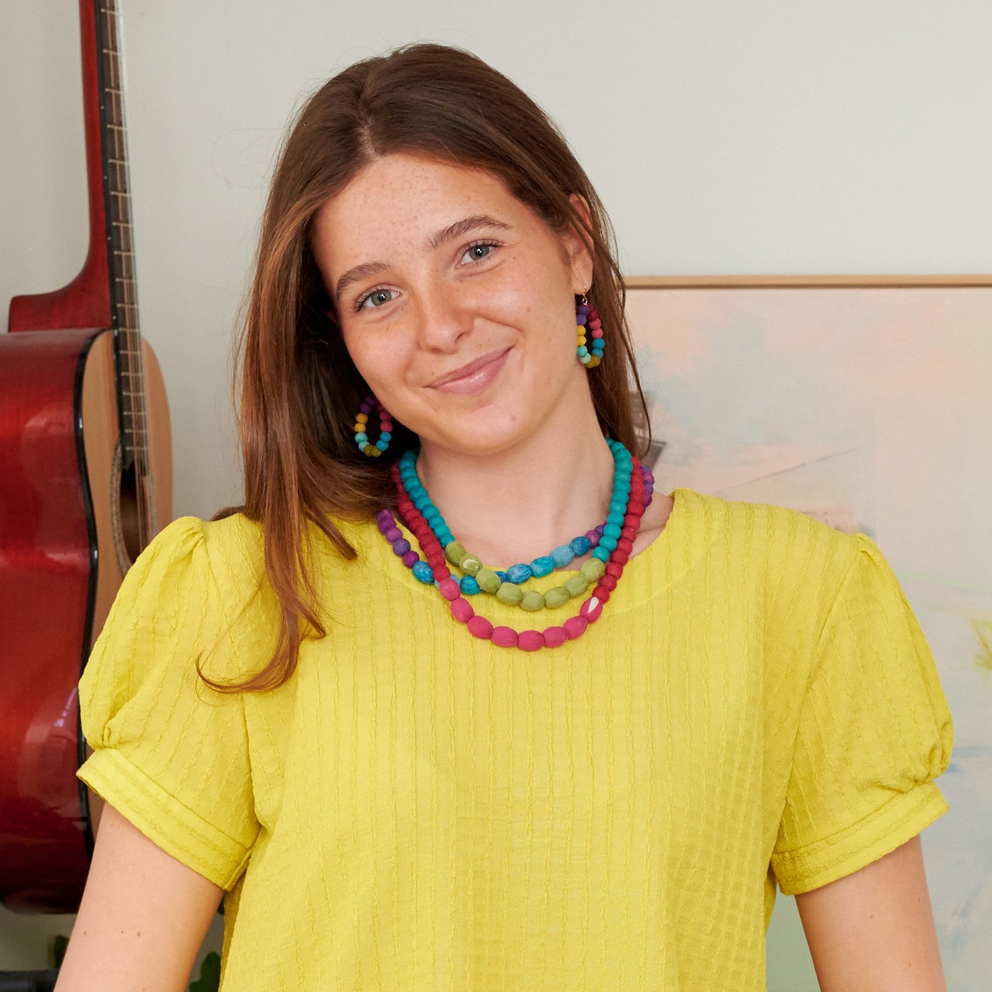 Kantha Couplet Necklace | Teal/Celery