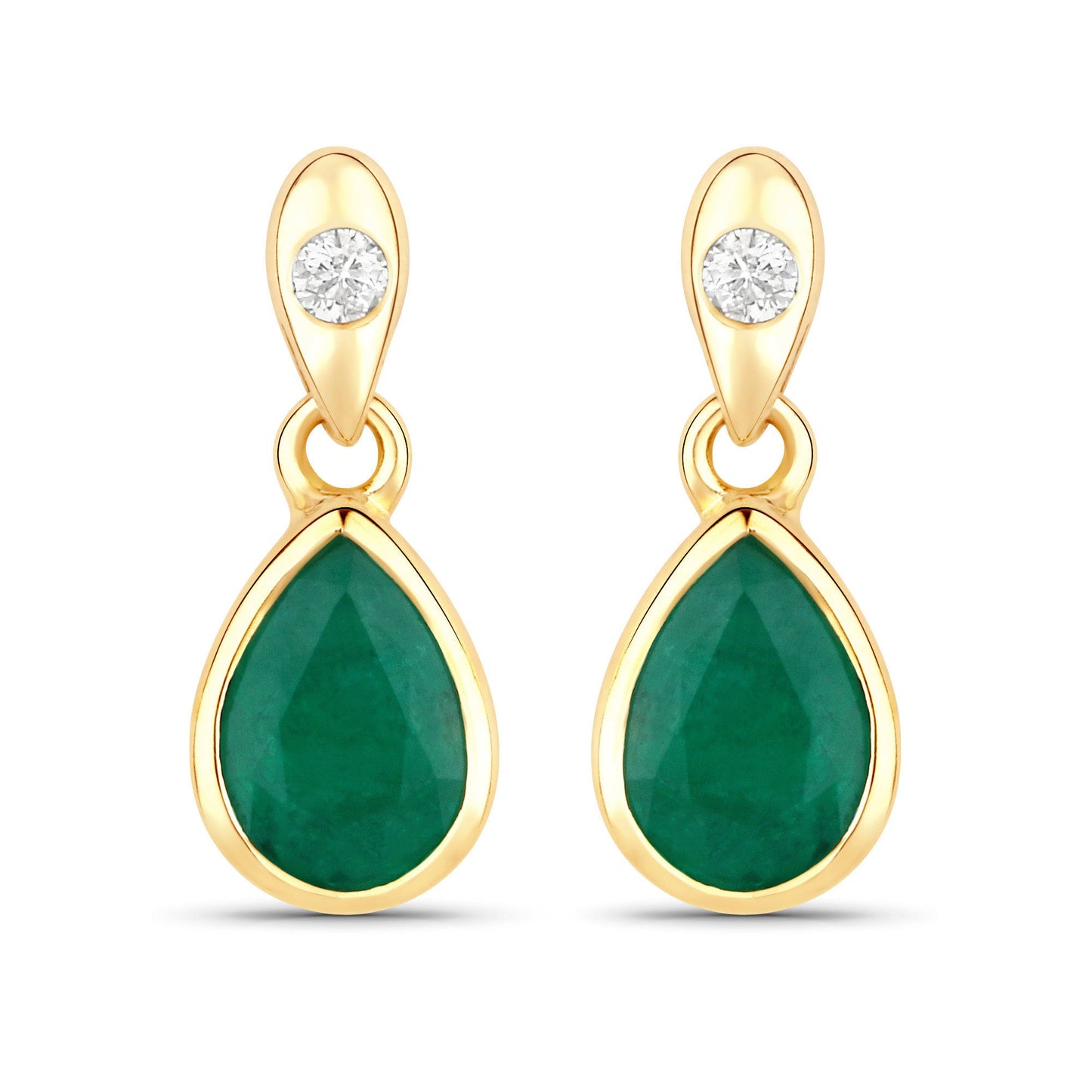 1.35 Carat Genuine Zambian Emerald and White Diamond 14K Yellow Gold Earrings
