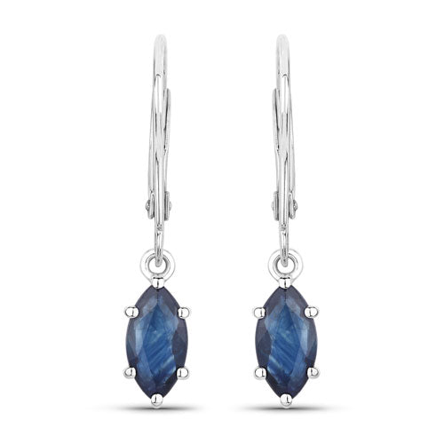 1.20 Carat Genuine Blue Sapphire 10K White Gold Earrings