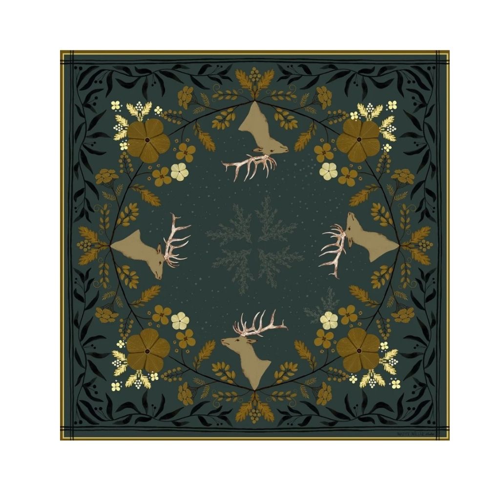 100% Silk Scarf: Haven - Golden Wildflowers & Elk