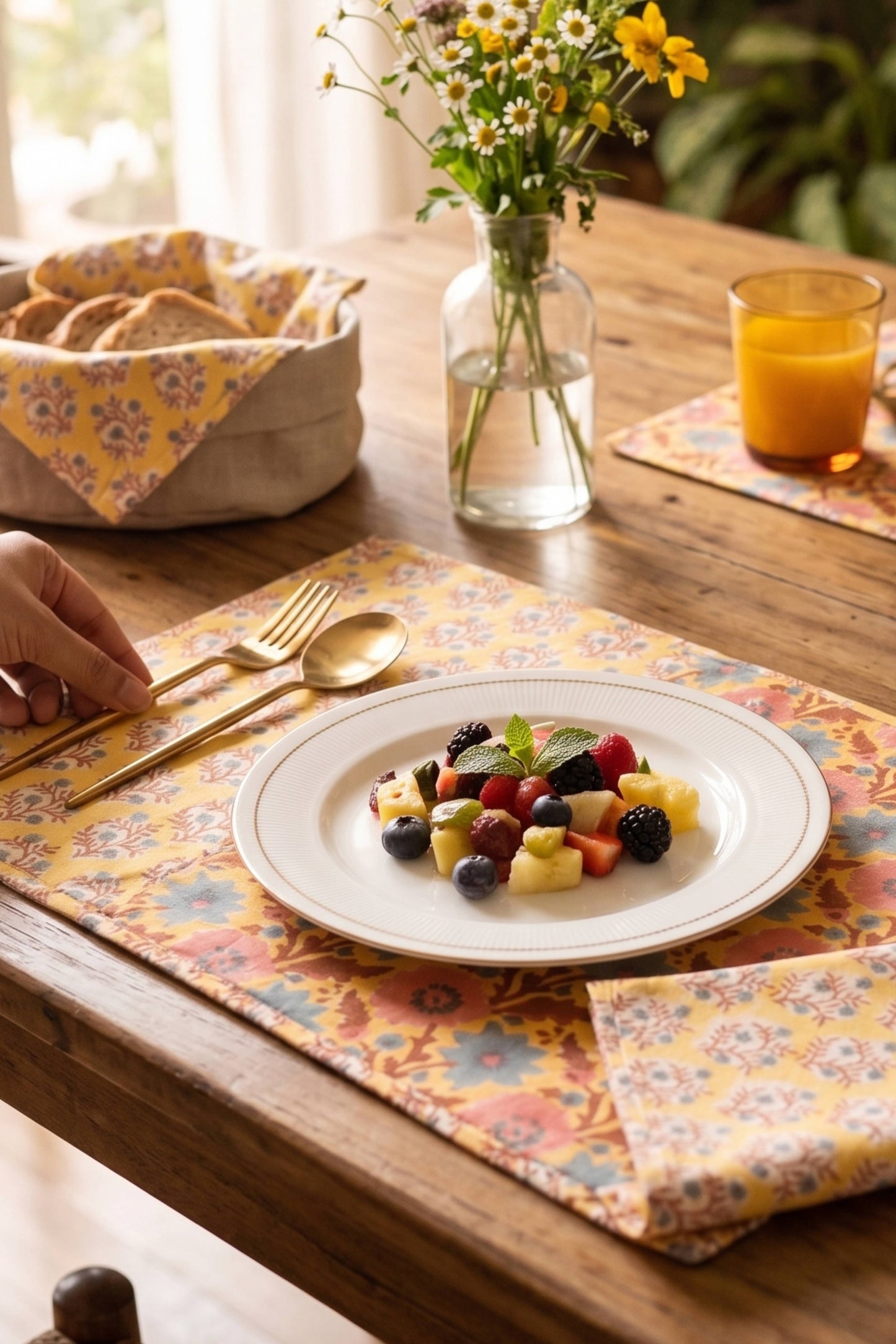 Amaltas Yellow Reversible Block Print Placemats (Set of 2)