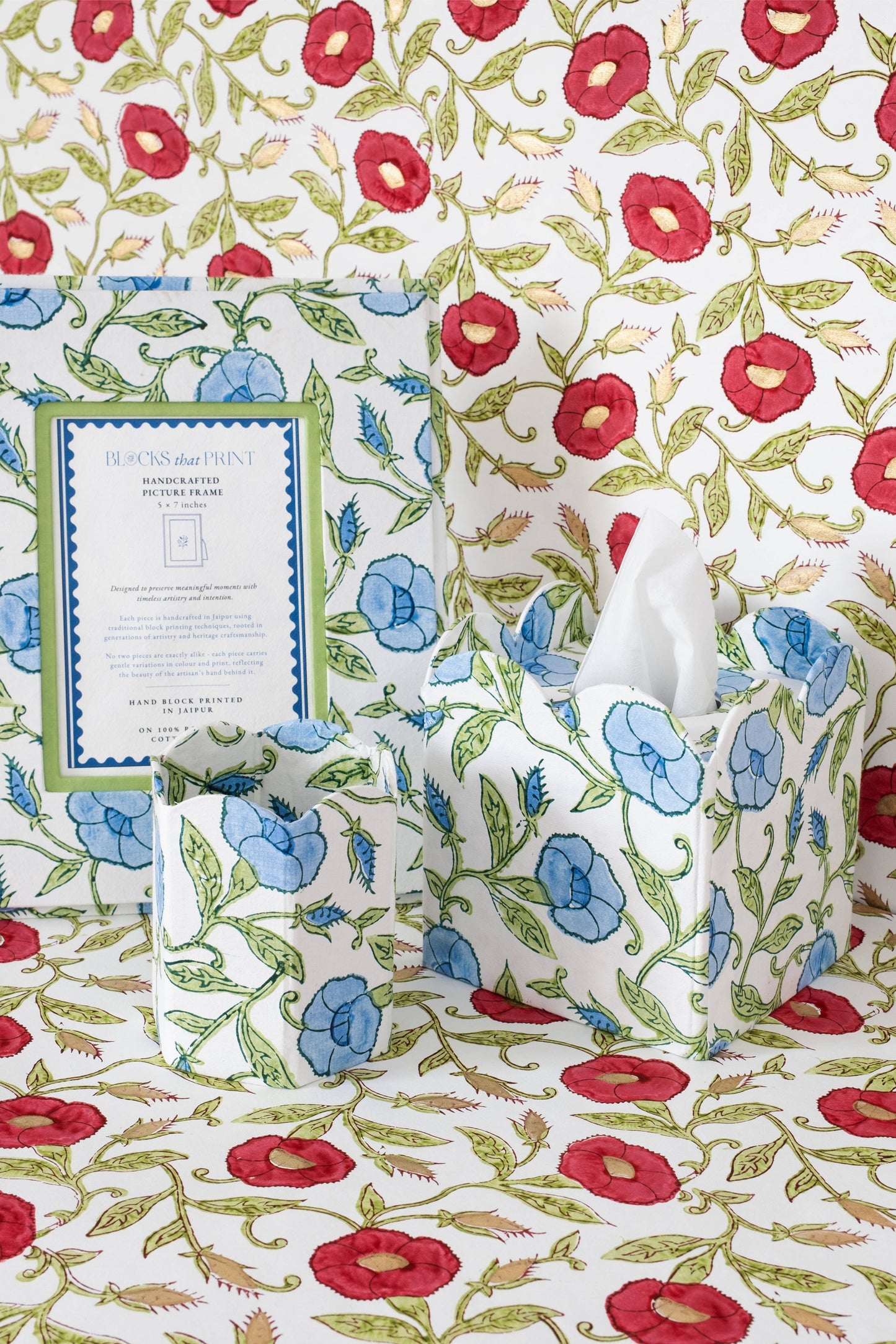 Block Print Tissue Box Cover-Inaya Powder Blue(Collapsible)