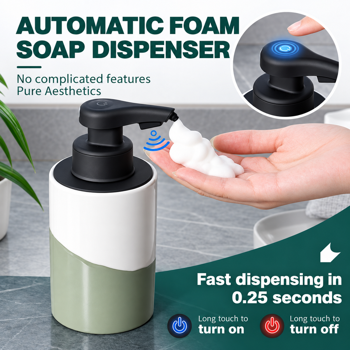 BosilunLife Nordic Garden Automatic Foaming Soap Dispenser 10 oz Recycled RebornClay™