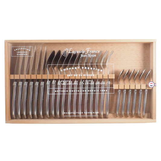 Laguiole 24 Piece Flatware Set, Stainless Steel in Wood Box with Acrylic Lid
