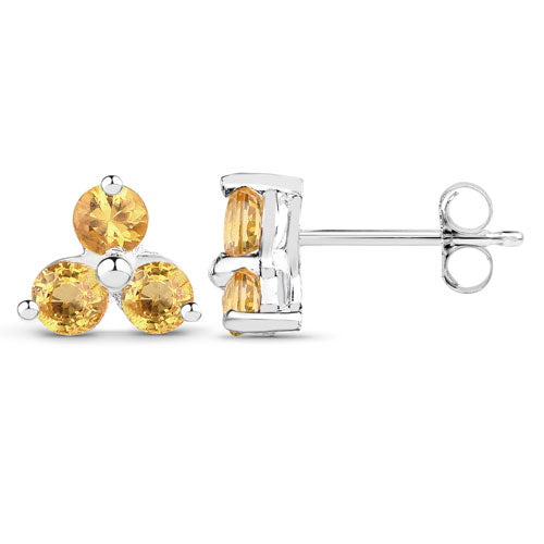 0.72 Carat Genuine Yellow Sapphire .925 Sterling Silver Earrings