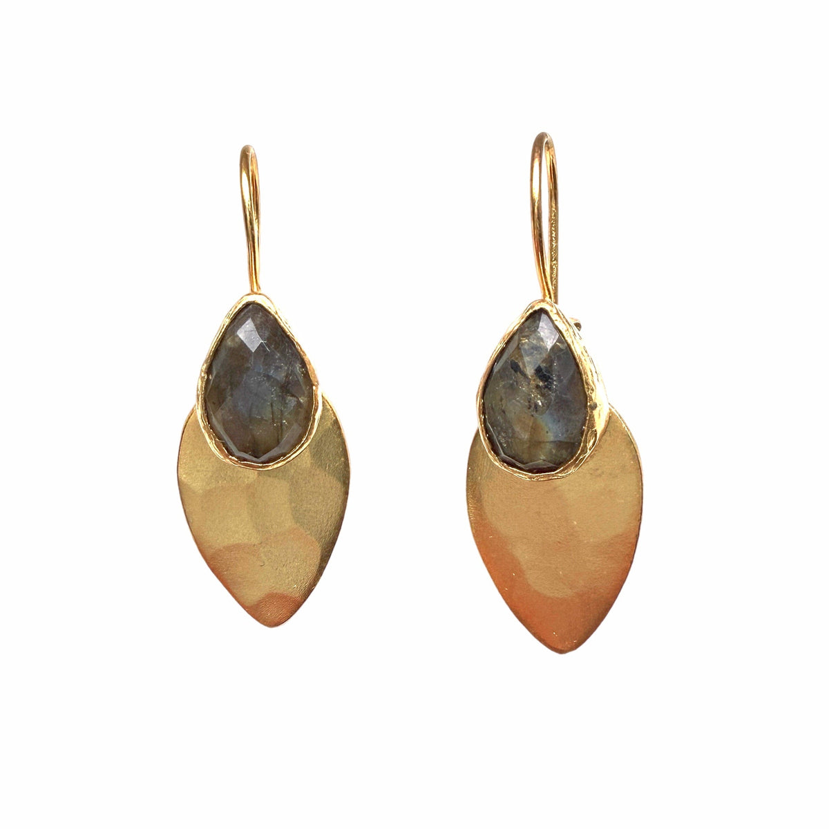 Daria Labradorite Gold Leaf Earrings
