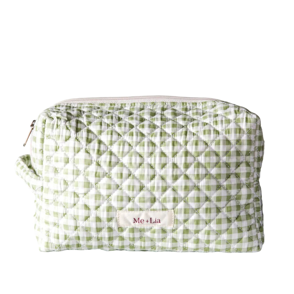 Gingham Matcha Make-up Pouch - Large