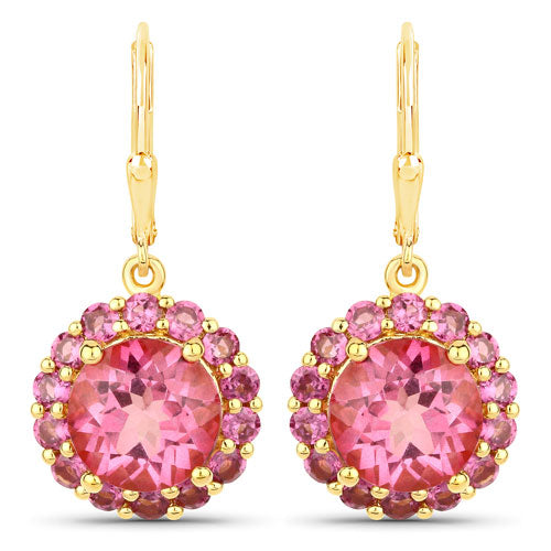10.74 Carat Genuine Pink Topaz and Rhodolite Garnet .925 Sterling Silver Earrings