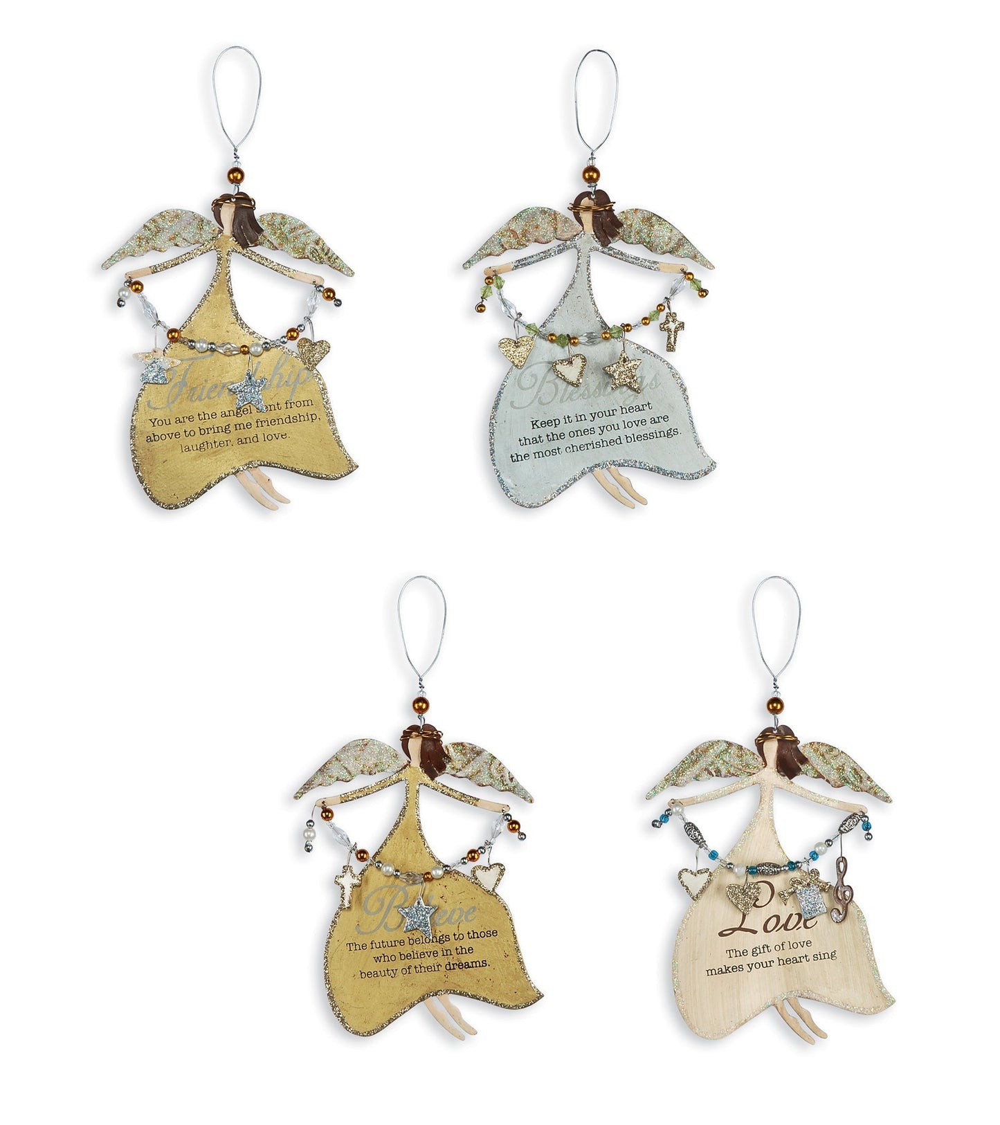 Inspiring Rustic Metal Angel Ornaments - Set of 4