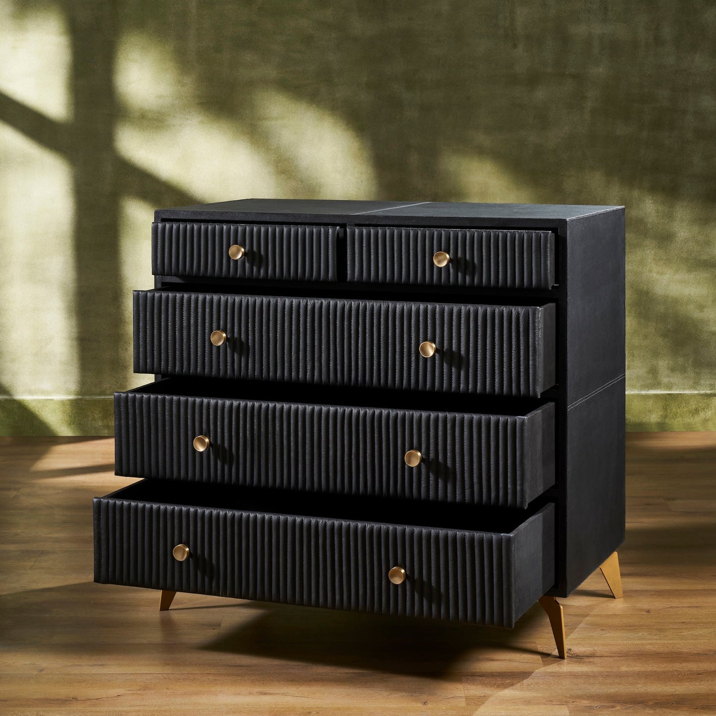 Stanford Five Drawer Leather Chest