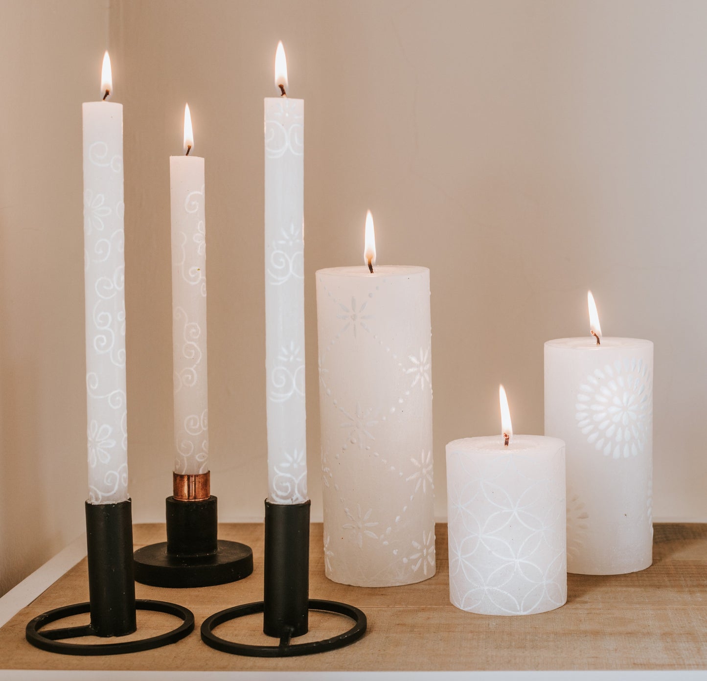 White on White Painted Candles
