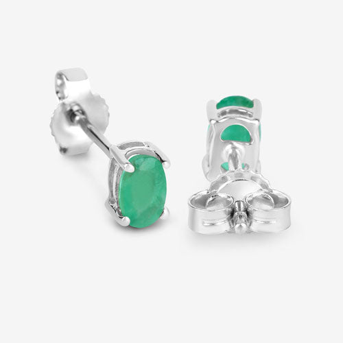 0.38 Carat Genuine Zambian Emerald 10K White Gold Earrings