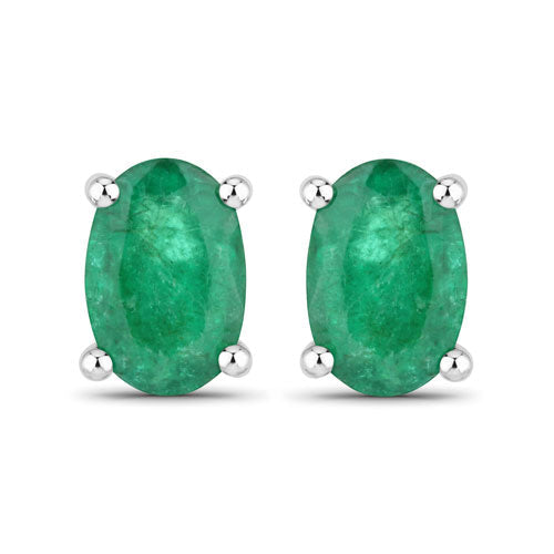 0.88 Carat Genuine Zambian Emerald 10K White Gold Earrings