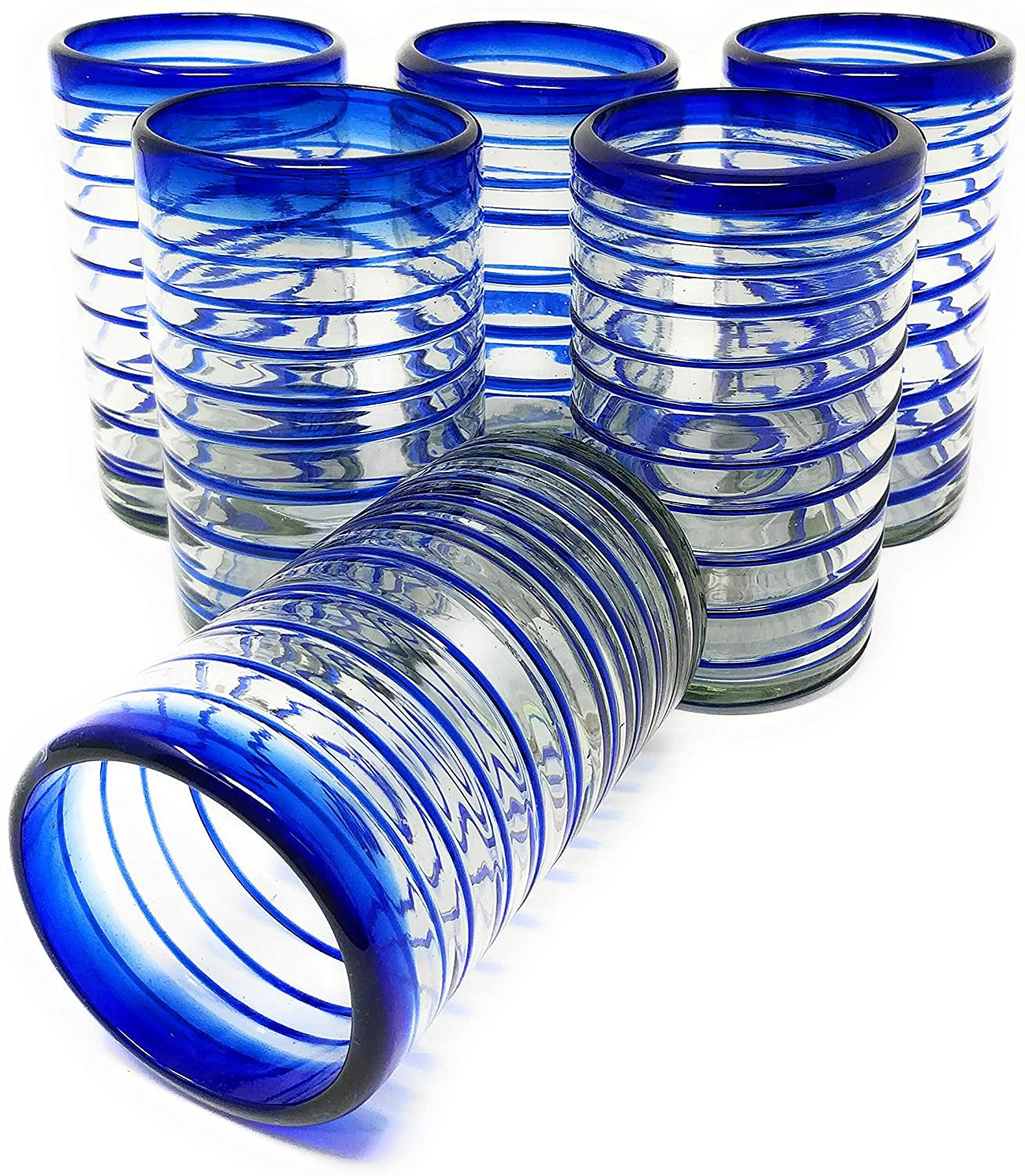 Cobalt Blue Spiral Design Drinking Glasses - Set of 6