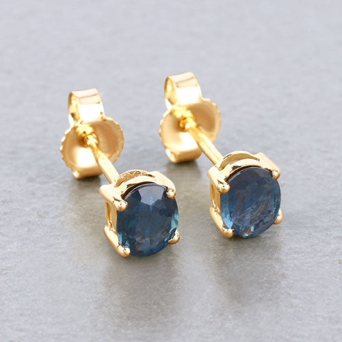0.68 Carat Genuine Blue Sapphire 10K Yellow Gold Earrings