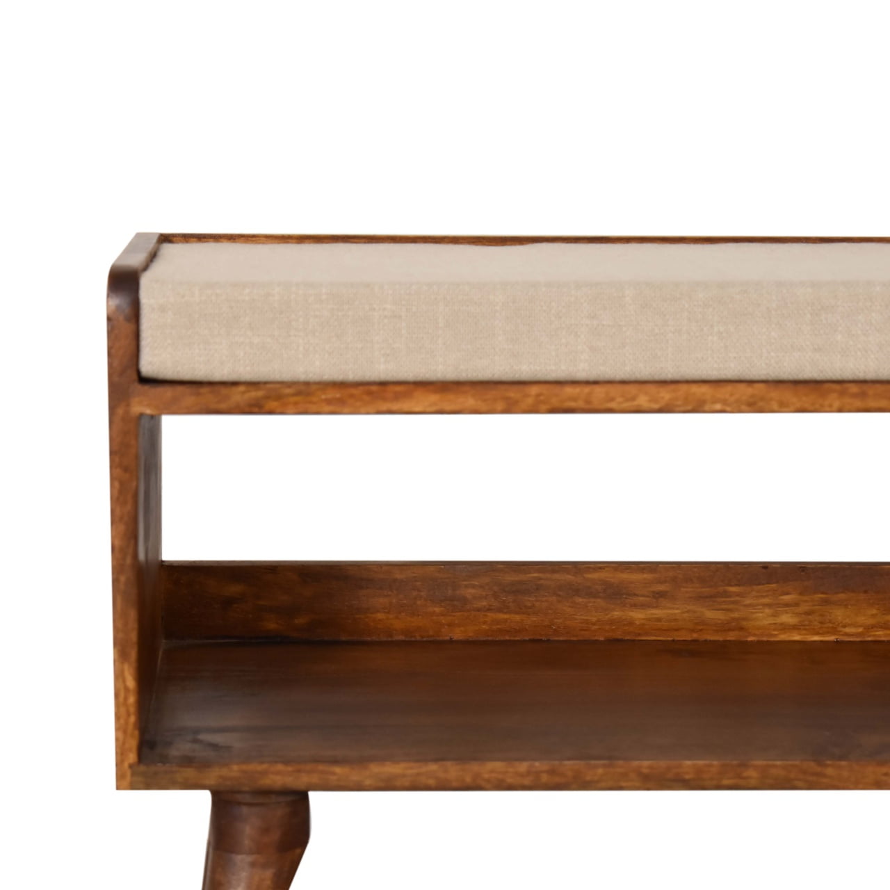 Mud Linen Nordic Storage Bench, Upholstered, Beige and Brown