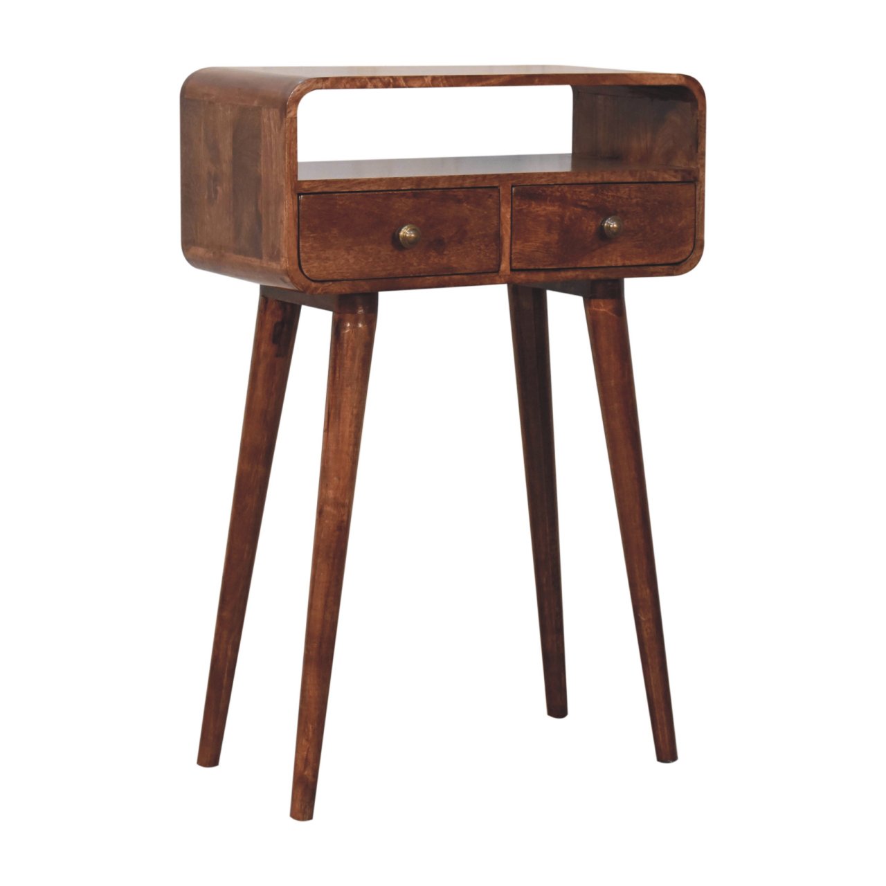 Solid Wood Mini Curved Honey Caramel Console Table