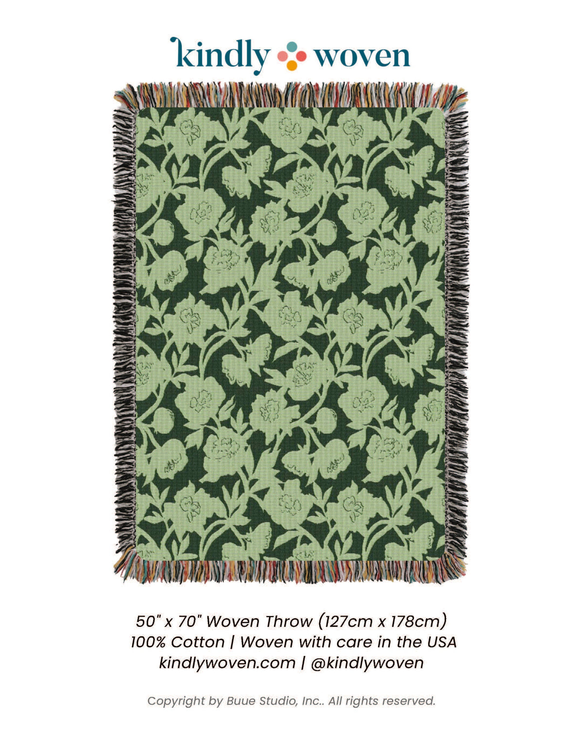 Green Floral Jacquard Woven Throw