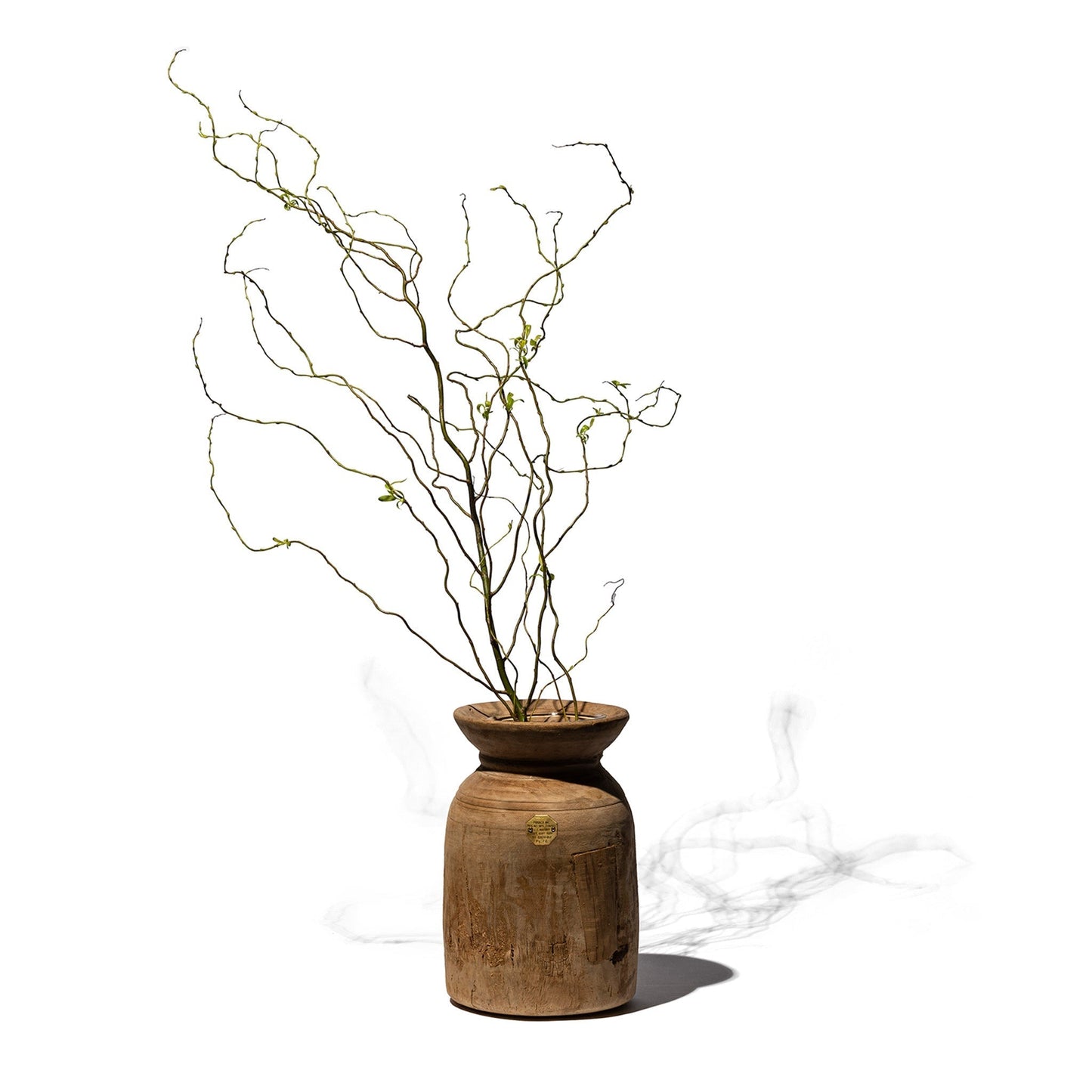 VINTAGE WOODEN POT W/GLASS CYLINDER
