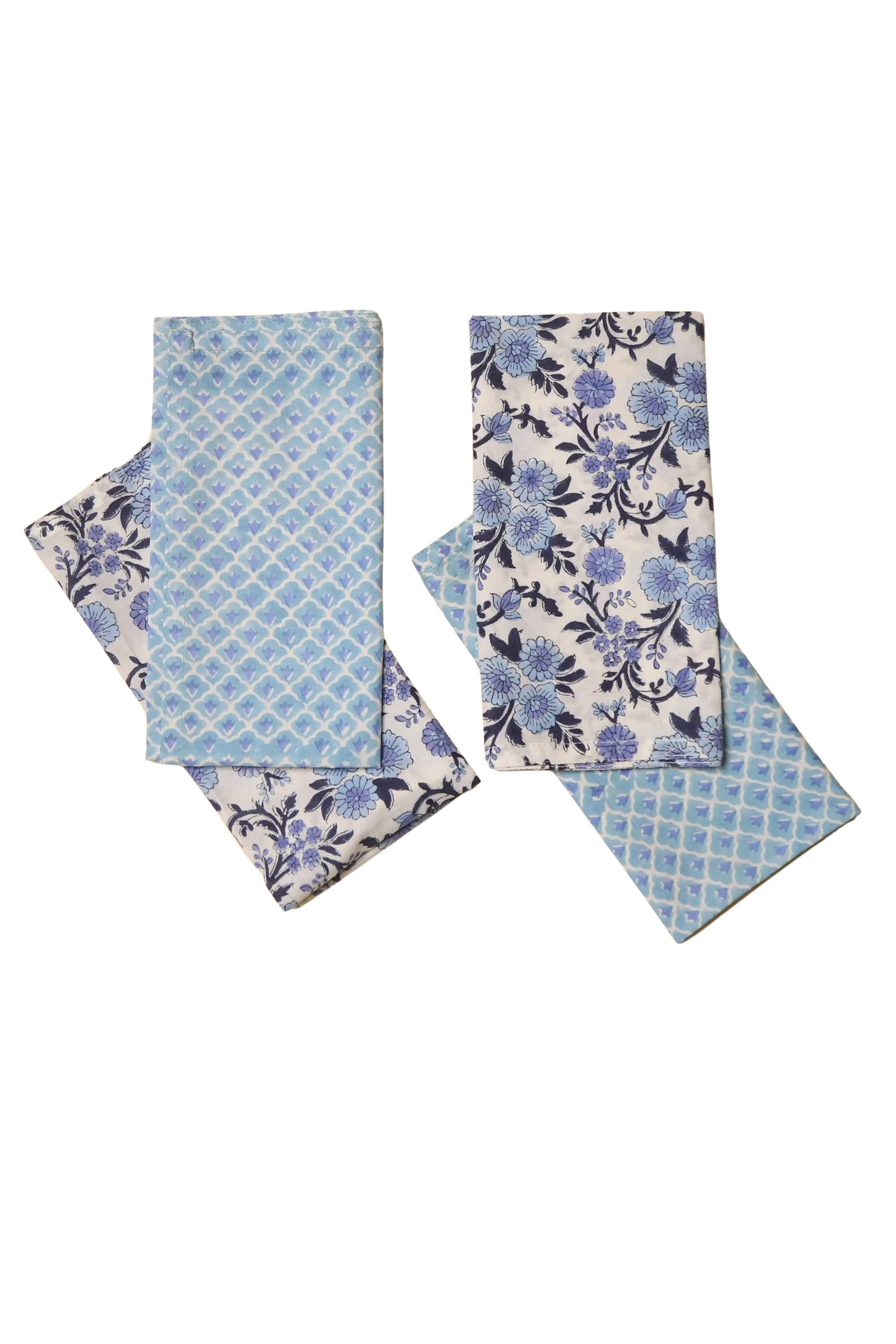 S/4 Neel Blue Block Printed Table Napkins