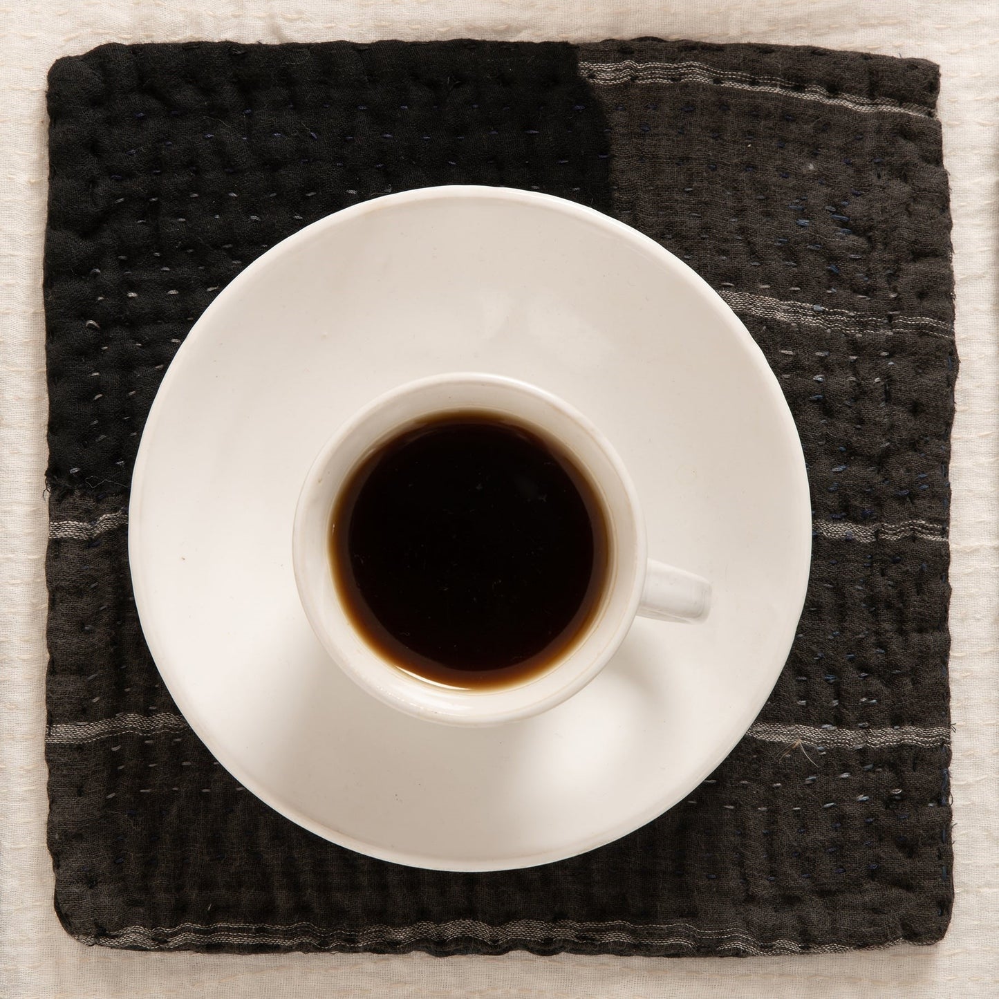 Landscape Handmade Kantha Coaster - Black (Set of 2)