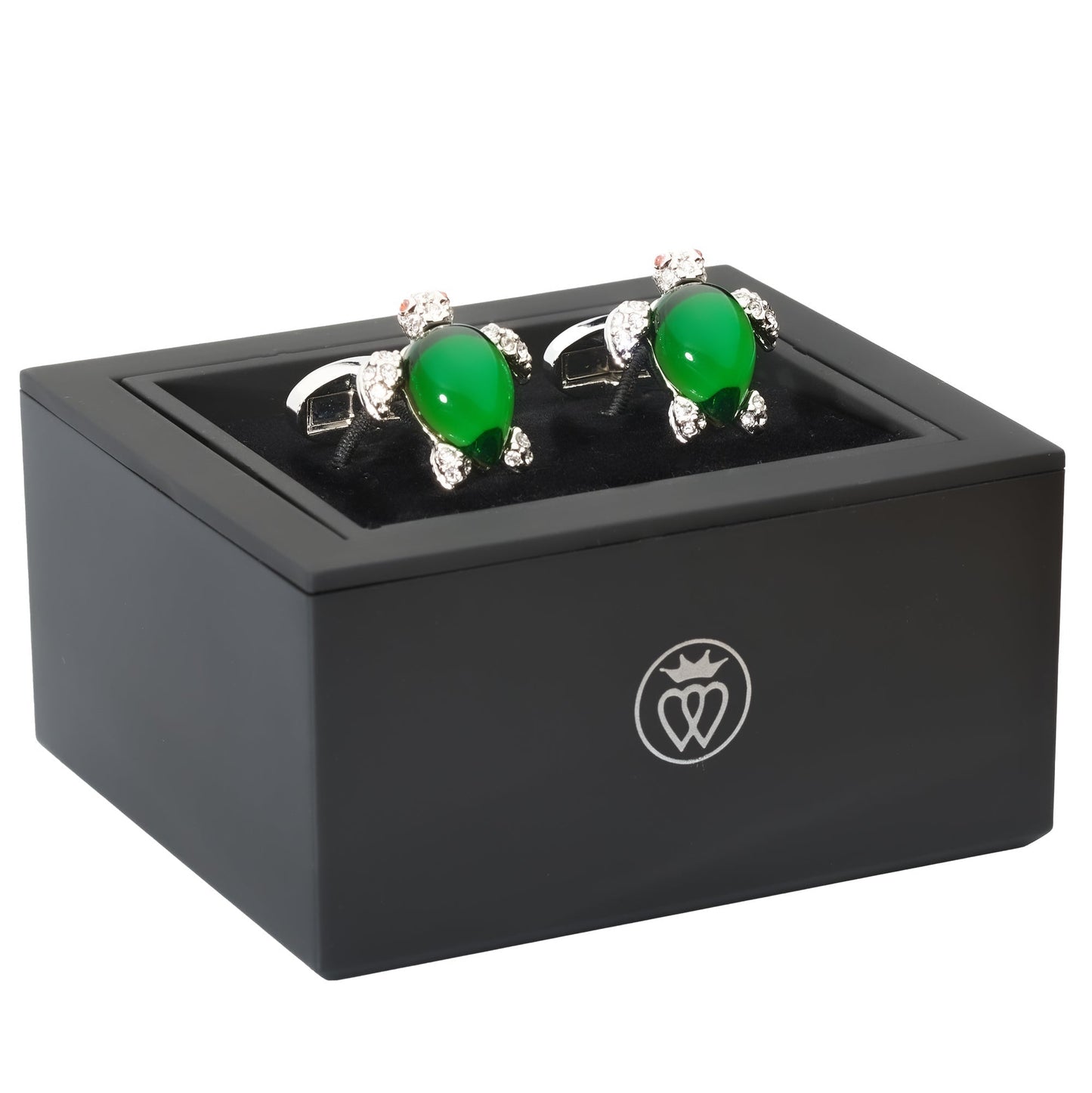 Crystal Turtle Cufflinks – Enamel & Faceted Crystal Accents