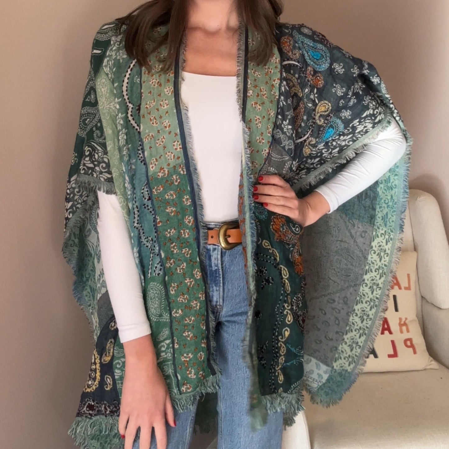 Paloma Multicolor Paisley Poncho - Green