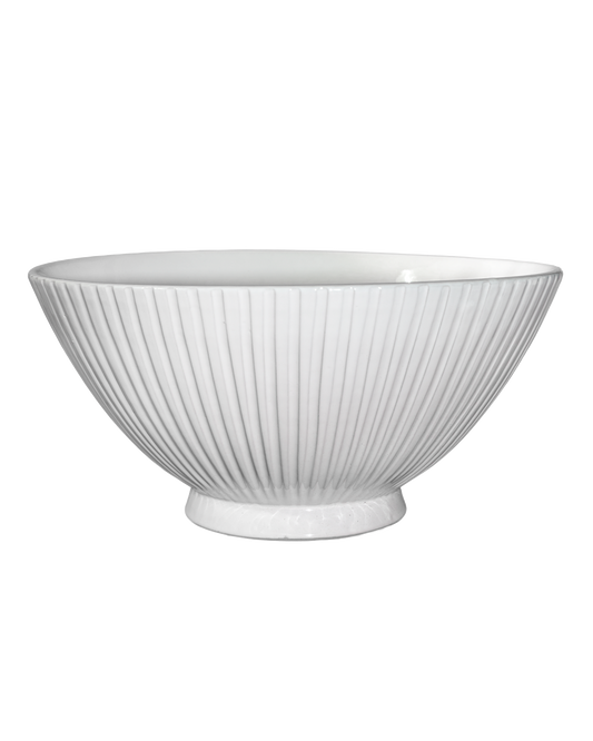 Milk White Lines Large Serving Bowl