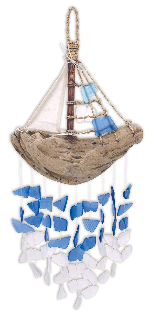 Glass Driftwood Boat Chime - 18 inches