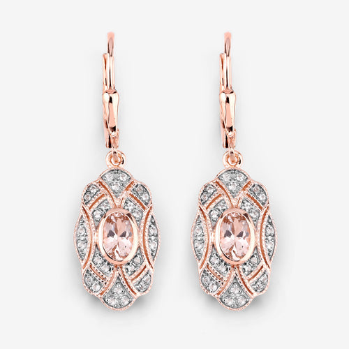 1.04 Carat Genuine Morganite and White Topaz .925 Sterling Silver Earrings