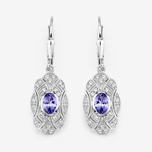 1.12 Carat Genuine Tanzanite and White Topaz .925 Sterling Silver Earrings