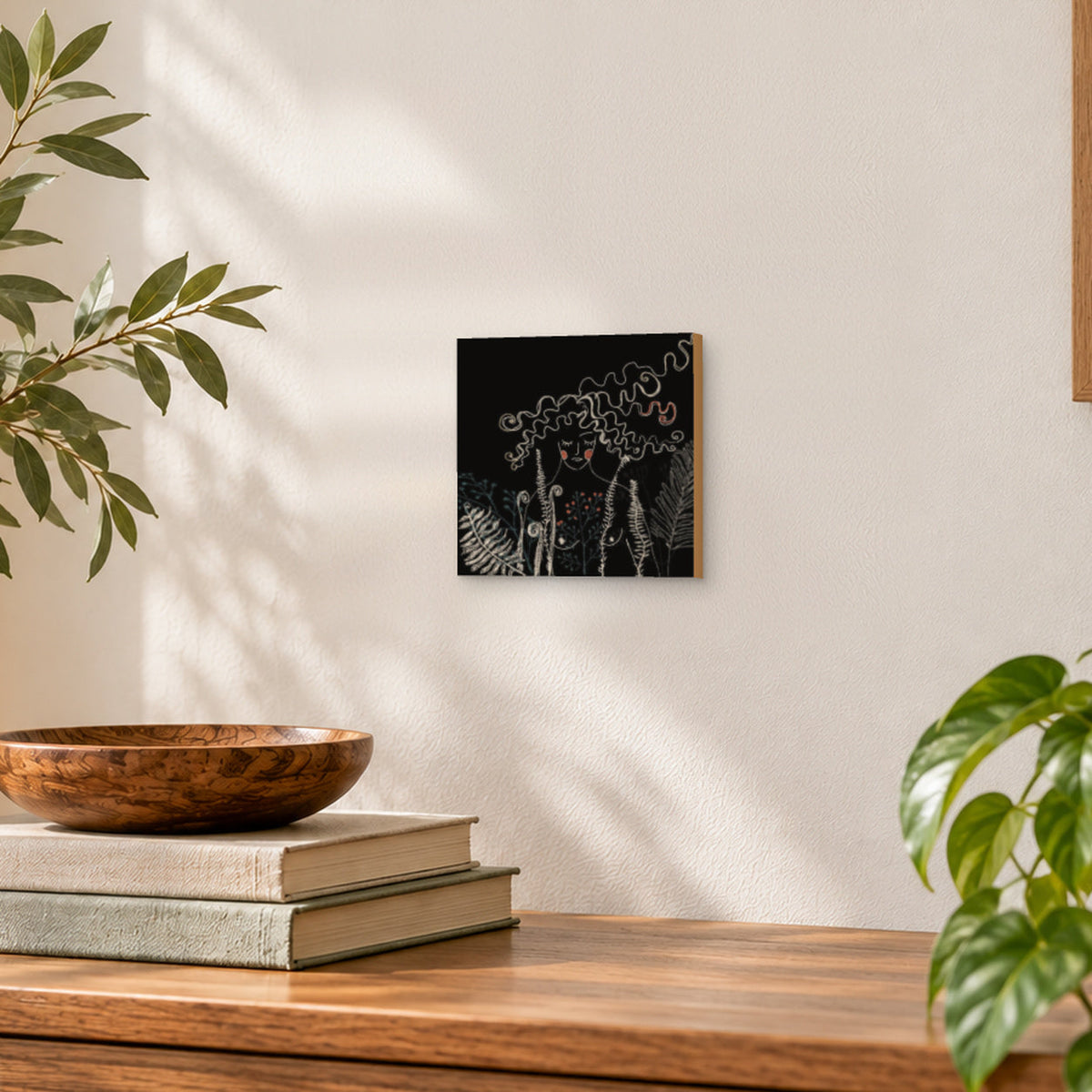 Wilderness Is Me: Feminine Nude Art Print on Board, Woman in a Night Forest