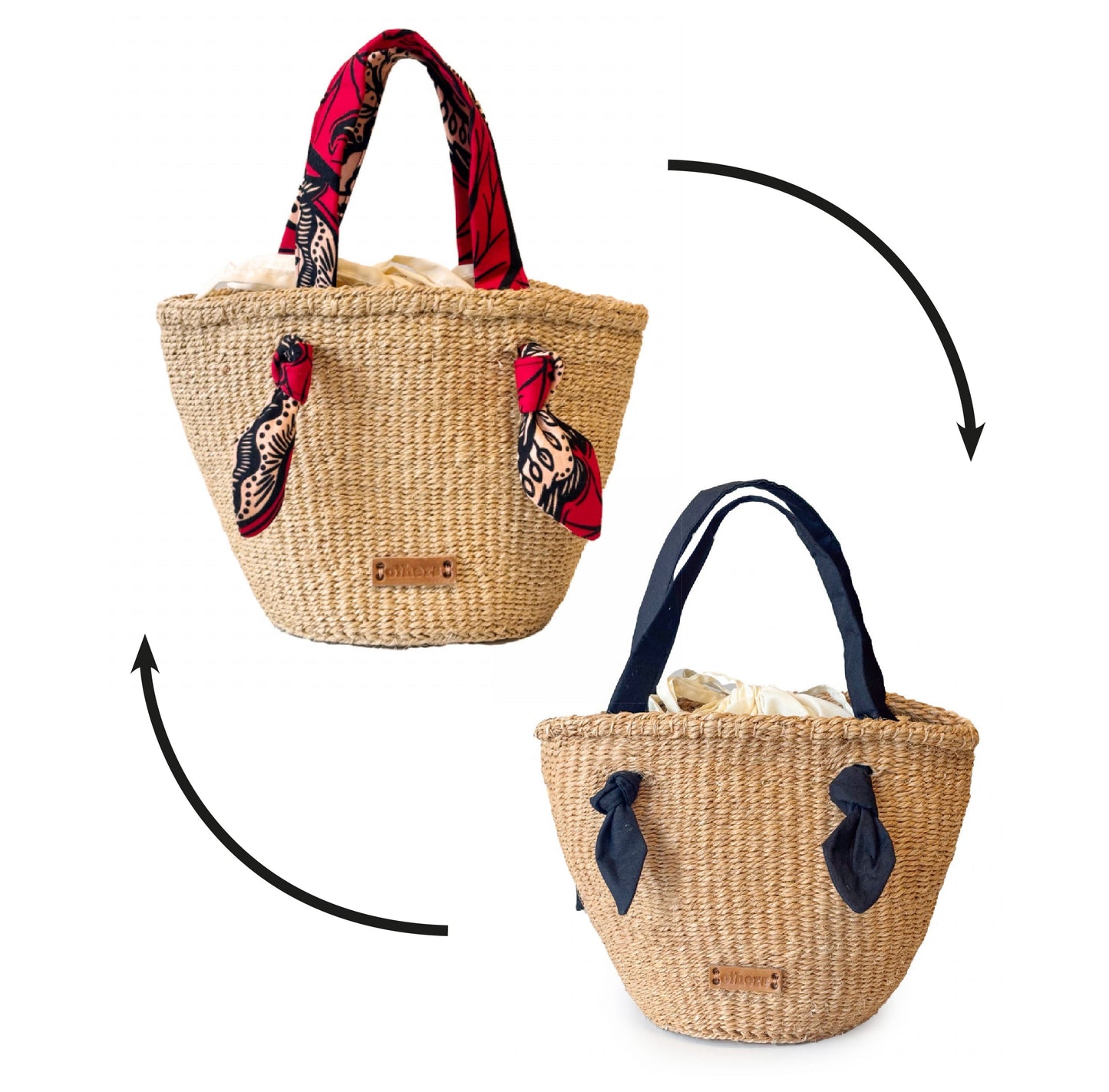 Others 2 in 1 Sisal Bag with Fabric Handles Beige