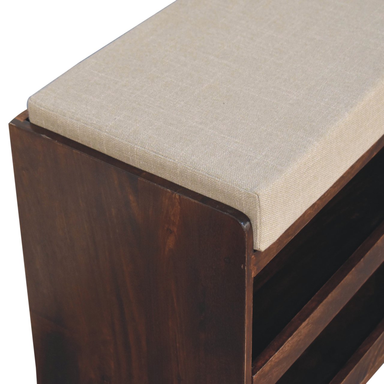 Solid Wood California Walnut & Mud Linen Pull out Shoe Bench