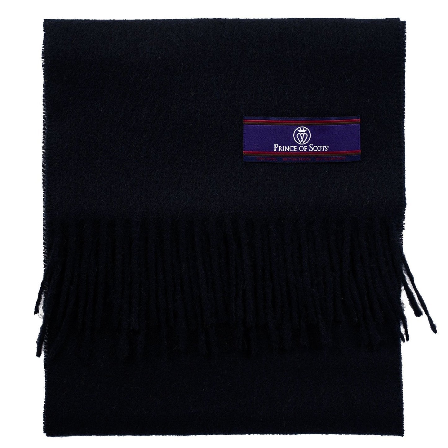 Prince of Scots Fringed Merino Wool Scarf (Navy)