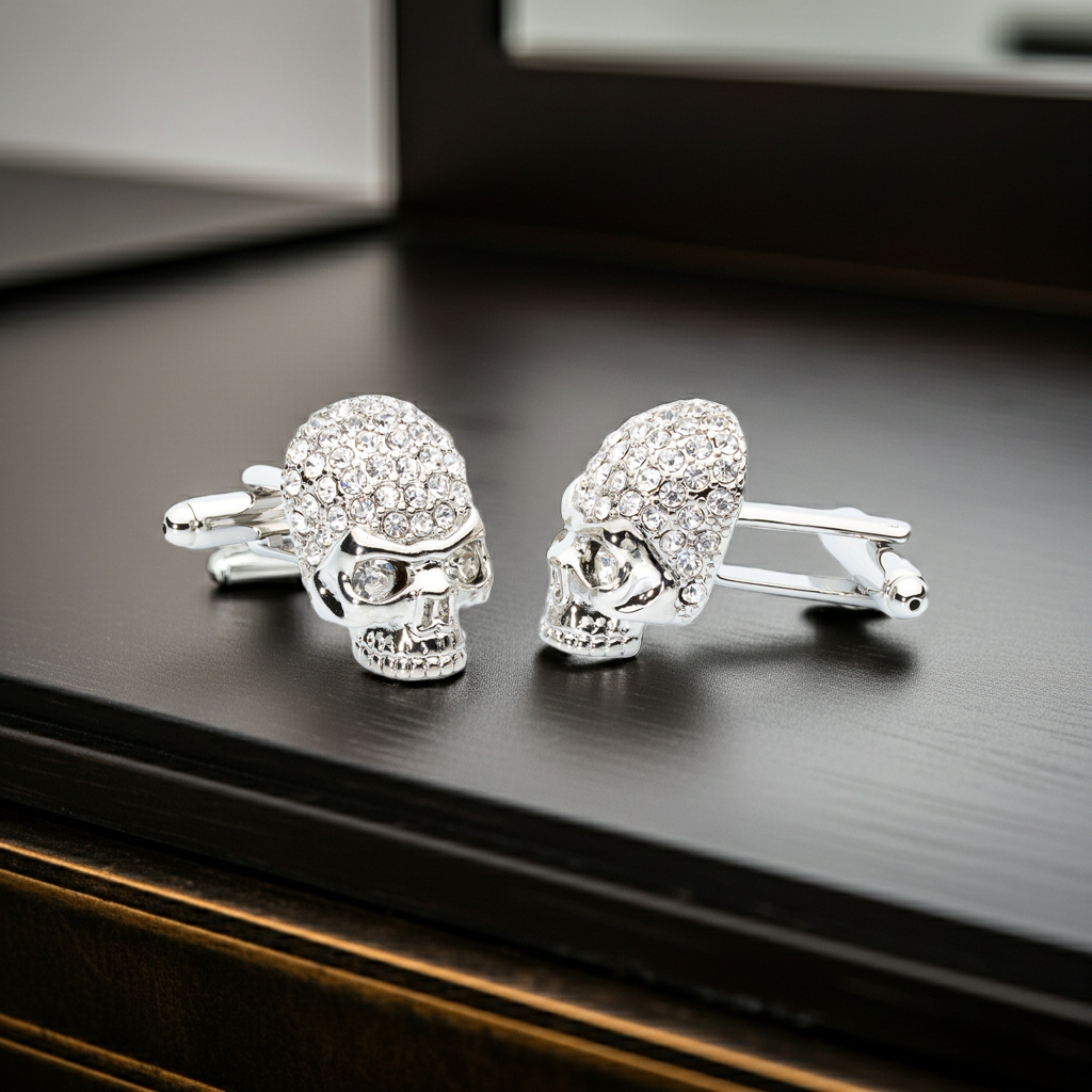 Crystal Skull Cufflinks – Gothic Luxury with Faceted Accents - Osadia Concept Store
