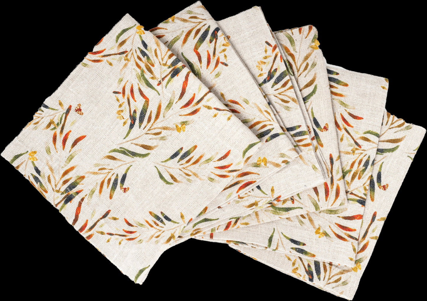 6 Organic Linen Napkins in Red Palm