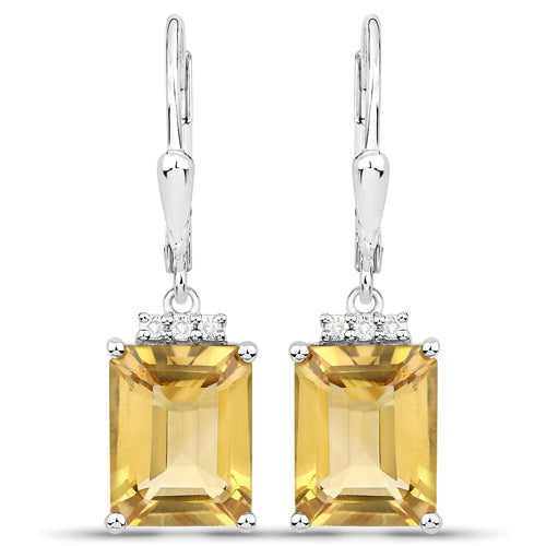 5.63 Carat Genuine Citrine and White Topaz .925 Sterling Silver Earrings
