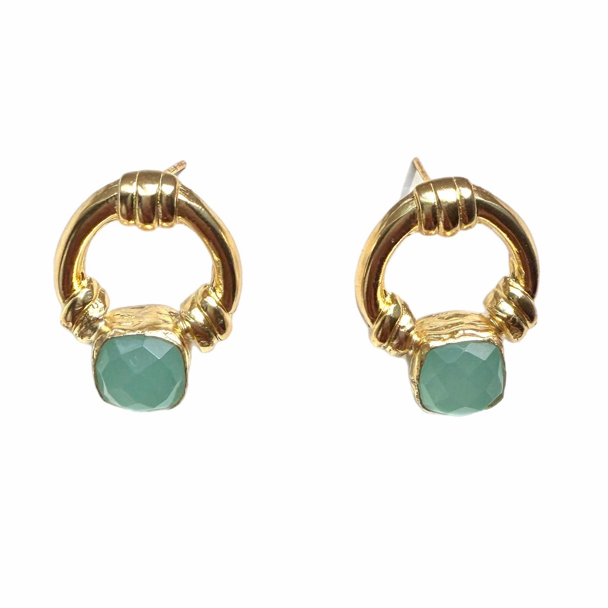 Ada Gold and Aqua Chalcedony Studs