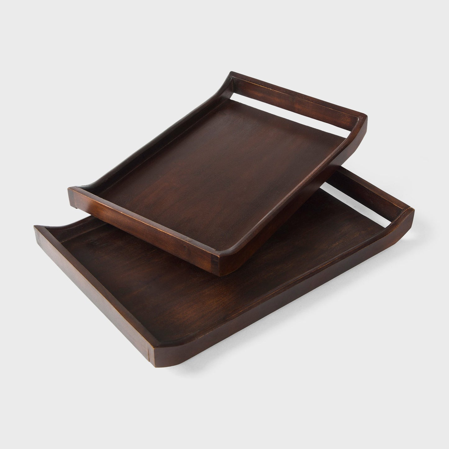 Acacia Wood Serving Tray Set of 2 in Urban Walnut Finish