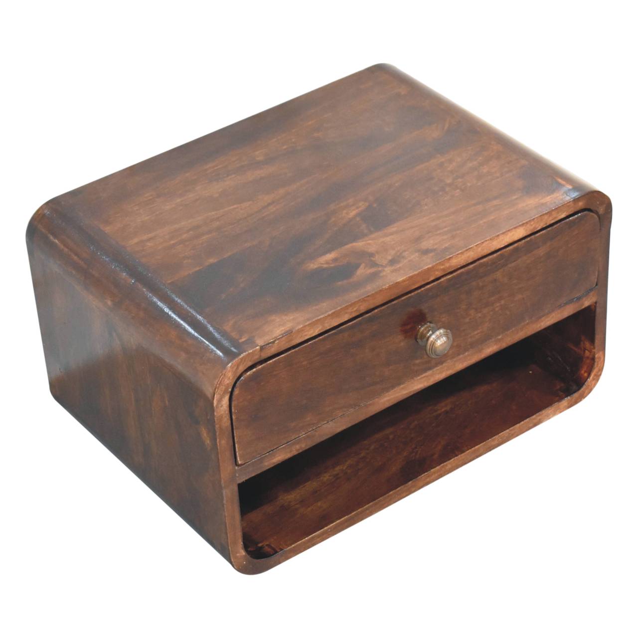 Solid Wood Curved California Walnut Wall-Mounted Bedside Table